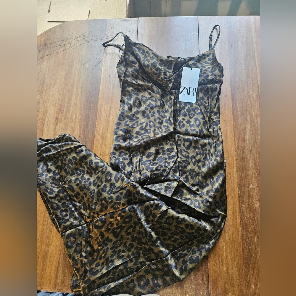 Zara Slip Dress Tonal Leopard Print - Size Small